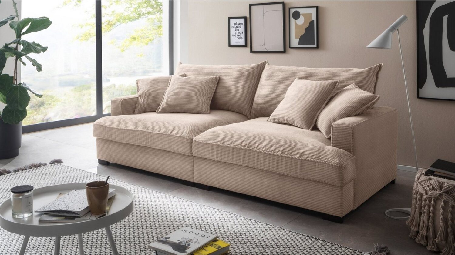 Massivart® Big-Sofa TRIBECCA Cord beige 242 cm / 4-Sitzer, Cordsofa / Nosagunterfederung / 2 Rücken- und 4 Zierkissen Bild 1