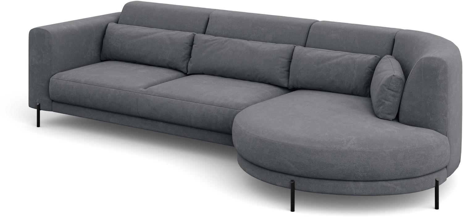 MEBLINI Ecksofa mit Kissen und Metallbeinen - Abgerundetes Sofa - Couch L-Form - Eckcouch - Wohnlandschaft - BOBBY - 319x159x89cm Rechts - Dunkelgrau Samt Bild 1