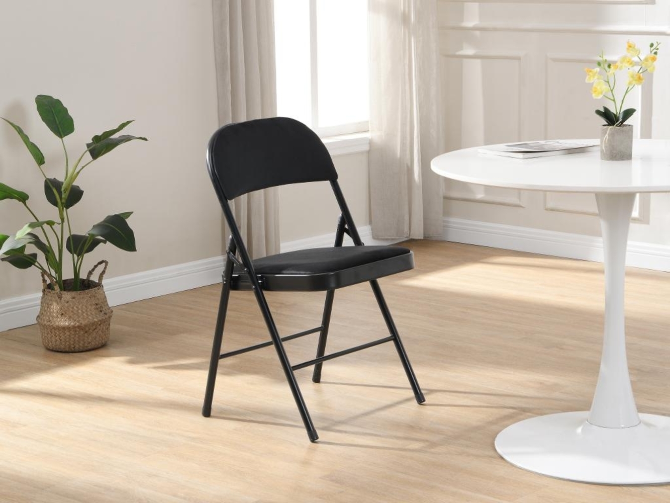 Vente-unique - Klappstuhl 2er-Set - Samt & Metall - Schwarz - ORTENSIA Bild 1