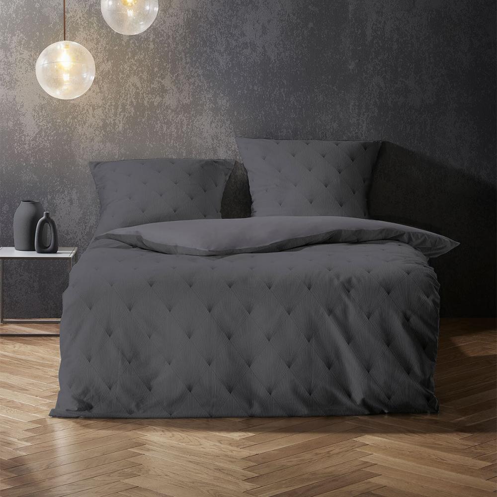 Fleuresse Black Premium Schweizer Satin Bettwäsche mit Uni Wendeseite grau Größe 135x200 cm Bild 1