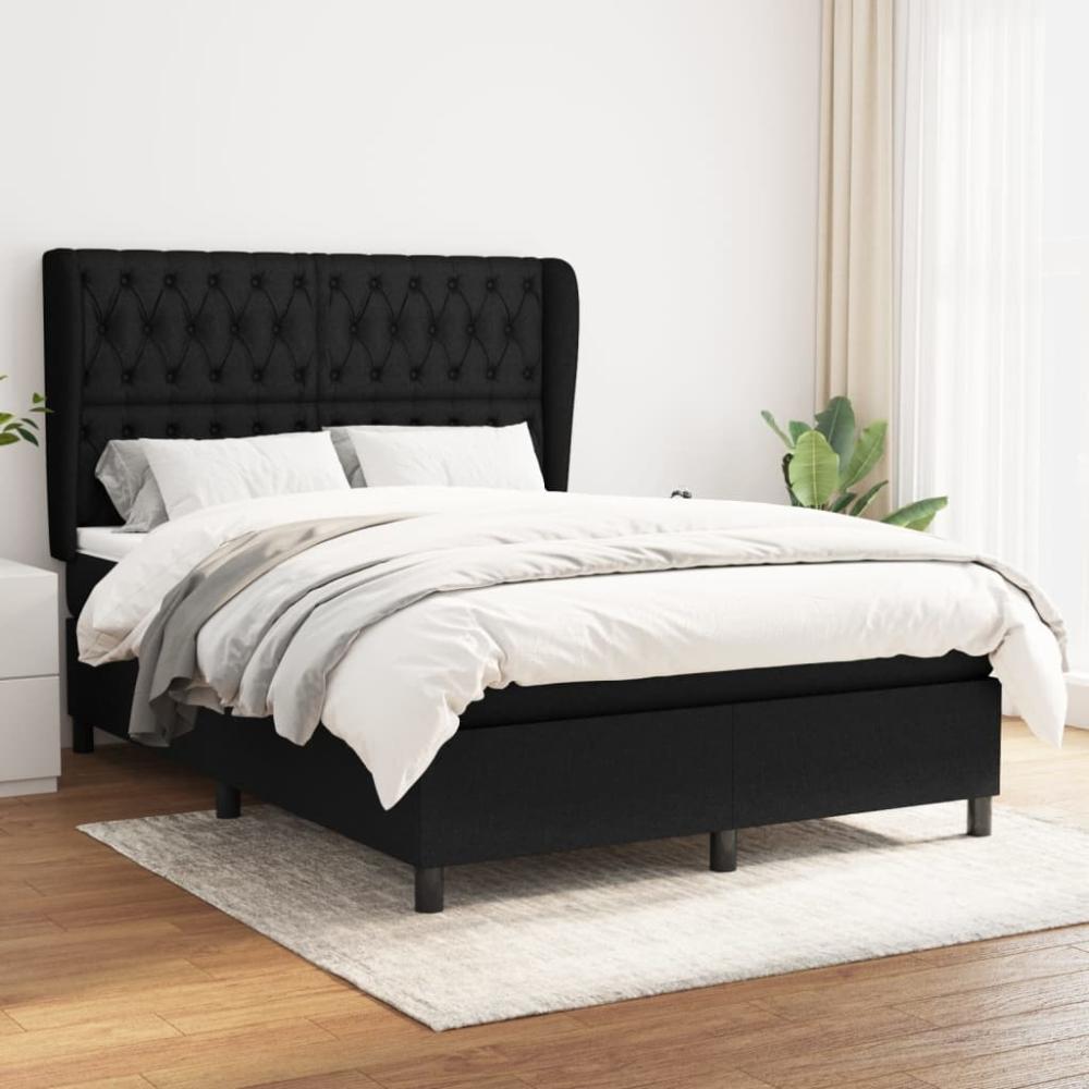 vidaXL Boxspringbett mit Matratze Schwarz 140x190 cm Stoff 3128199 Bild 1