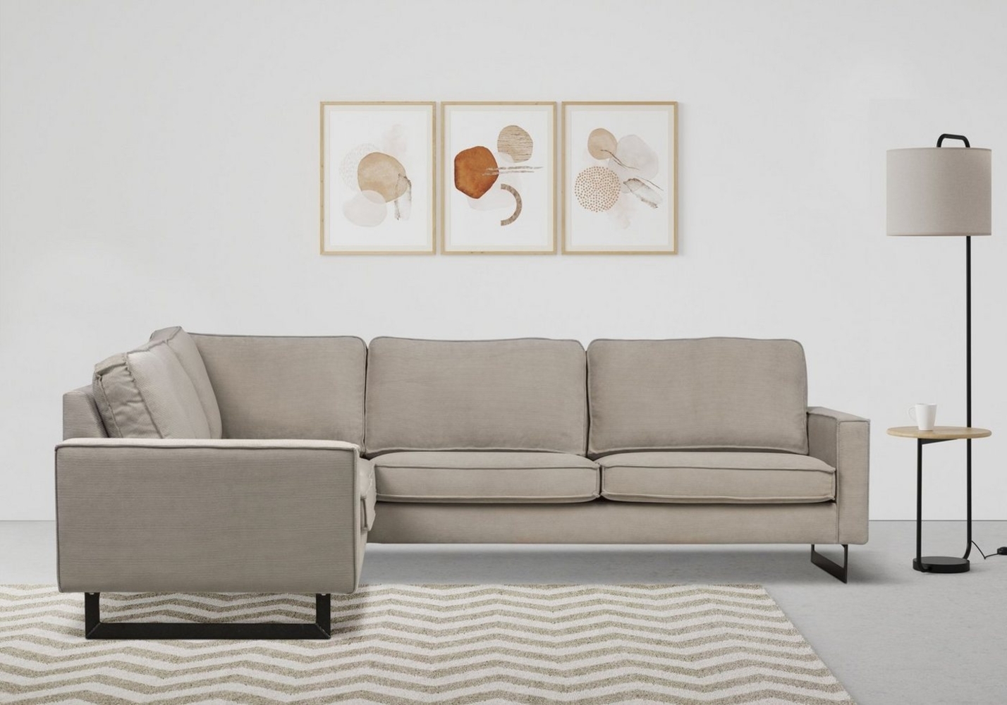 Places of Style Ecksofa Pinto, 250/290 cm, langer Schenkel, XXL, Ottomane, Cord, Feincord, Luxus-Microfaser Leder und Chenille Bild 1