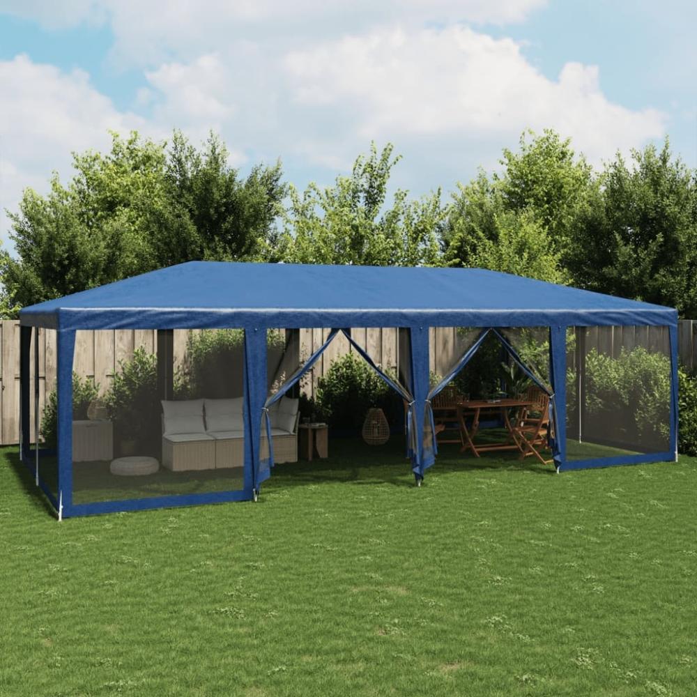 vidaXL Partyzelt mit 12 Mesh-Seitenteilen Blau 8x4 m HDPE 4010072 Bild 1