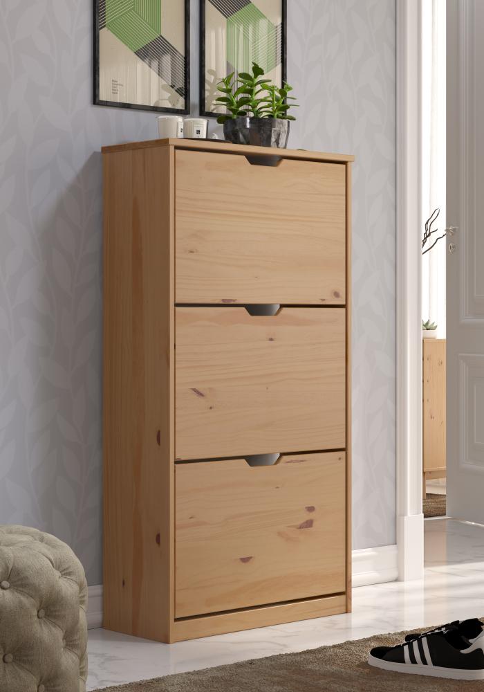 Inter-Furn Mestre - Garderobe Schuhschrank - Massivholz Kiefer, Honigfarben lackiert - B/H/T: 60 / 114 / 25 cm Bild 1