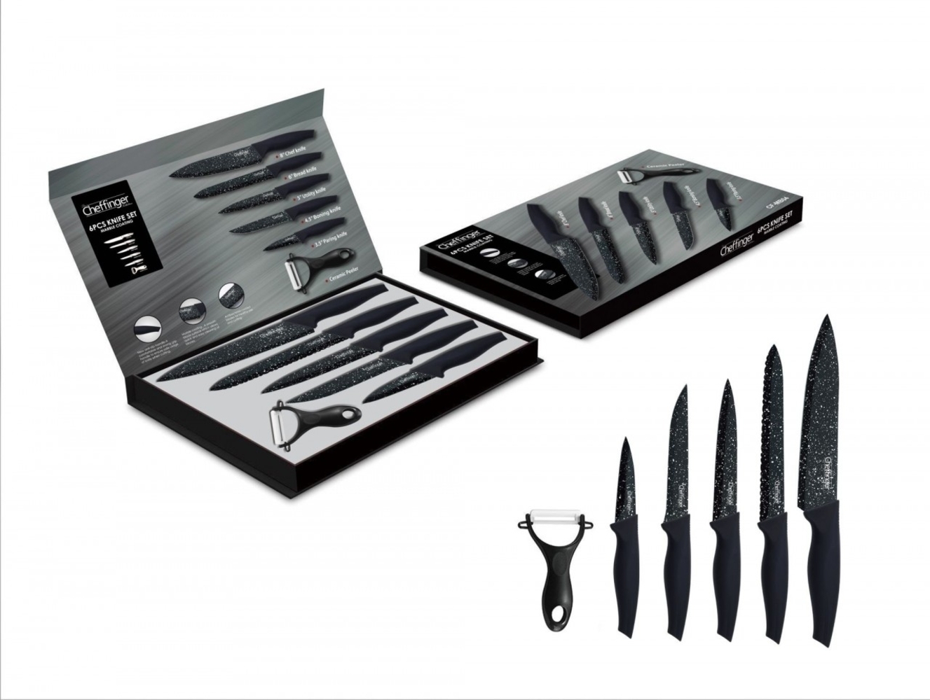 Messer Kochmesser Sparschäler Messerset 6-tlg. Cheffinger CF-MB04 Bild 1