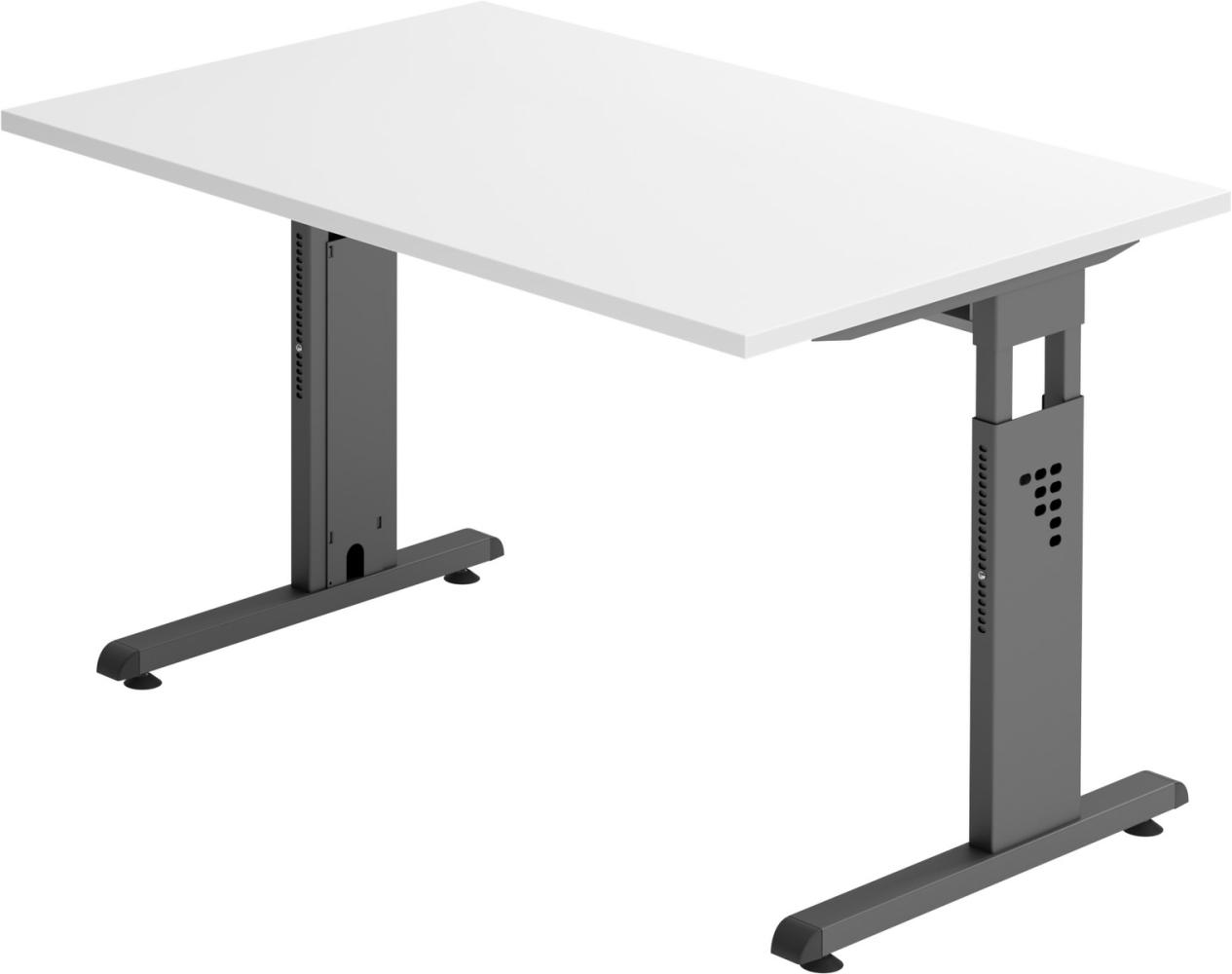 bümö® Schreibtisch O-Serie höhenverstellbar, Tischplatte 120 x 80 cm in weiß, Gestell in graphit Bild 1