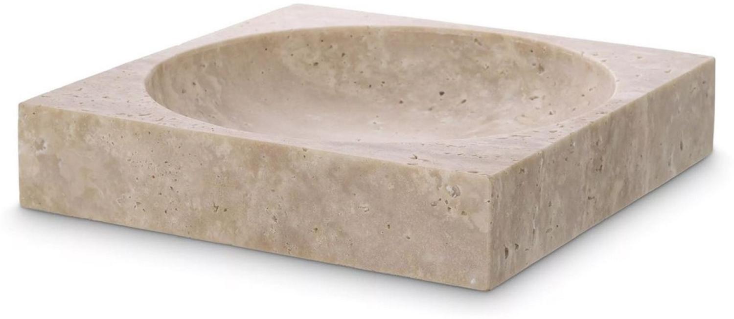 Casa Padrino Luxus Schale Beige 25 x 25 x H. 5 cm - Moderne Deko Schale aus hochwertigem Travertin Naturstein - Hotel & Restaurant Deko Accessoires - Luxus Qualität Bild 1