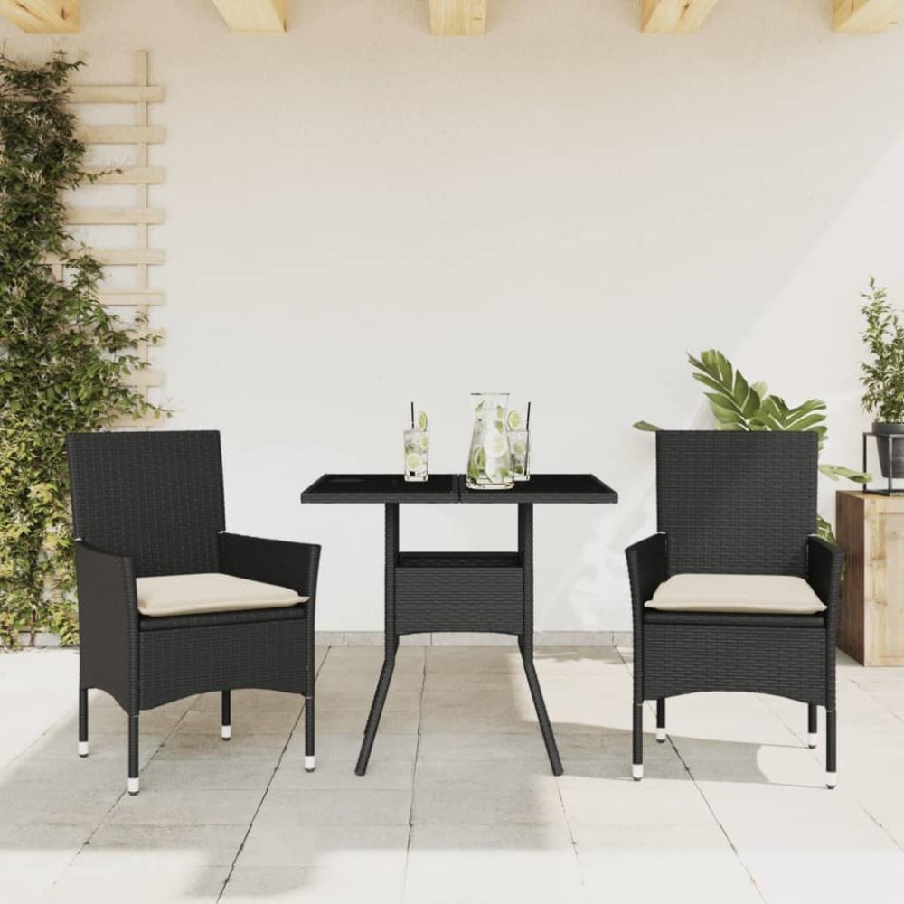 vidaXL 3-tlg. Garten-Essgruppe mit Kissen Schwarz Poly Rattan Glas 3278599 Bild 1