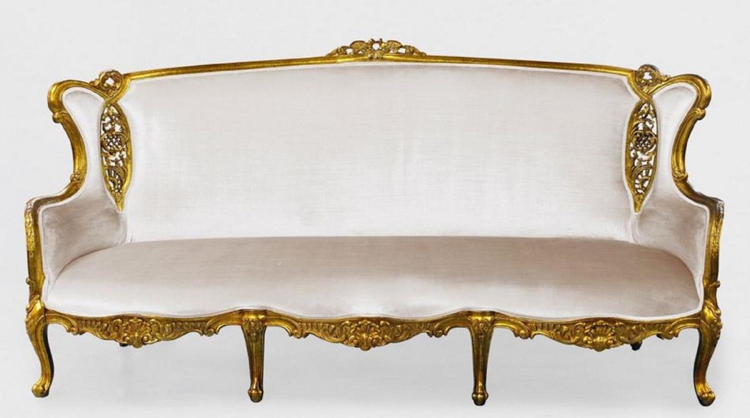 Casa Padrino Luxus Barock Sofa Weiß / Gold - Prunkvolles Wohnzimmer Sofa im Barockstil - Barock Wohnzimmer & Hotel Möbel - Edel & Prunkvoll Bild 1