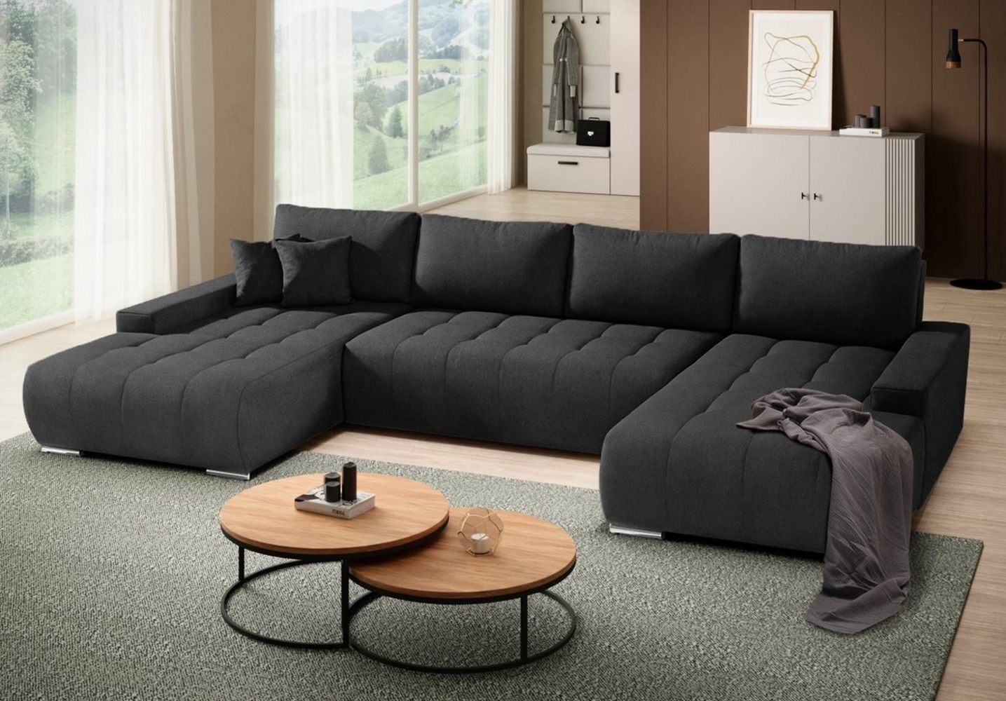 Beautysofa Ecksofa Ecksofa DRACO U Bettkasten Schlaffunktion Wellenfedern U-förmig Bild 1