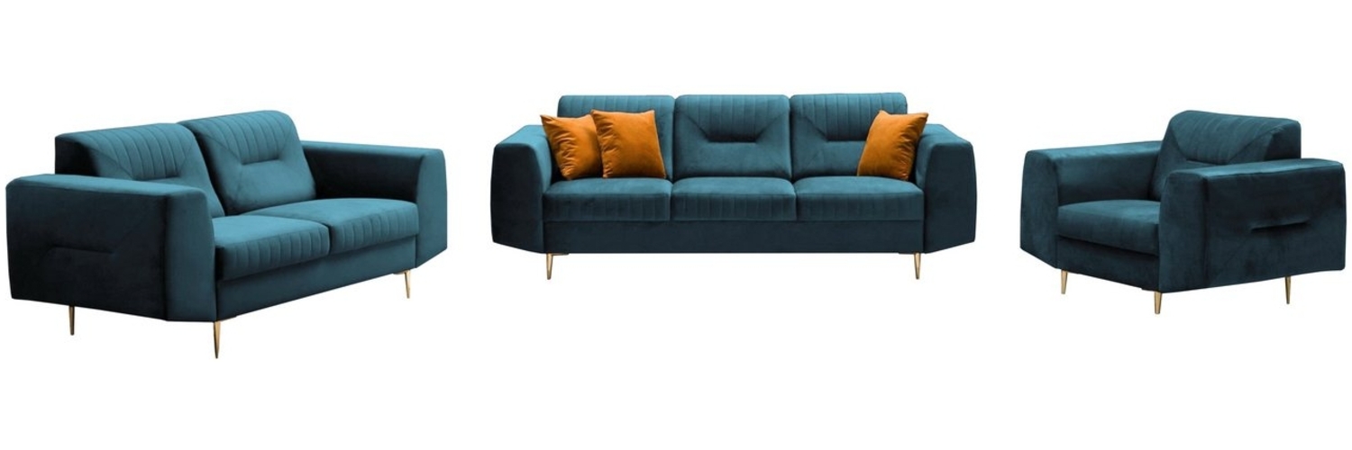 Beautysofa Polstergarnitur VENEZIA Die Lieferung beinhaltet Beiträge zur Wohnung, (Sessel + 2-Sitzer Sofa + 3-Sitzer Sofa im modernes Design), mit Metallbeine, Couchgarnituren aus Velours Bild 1