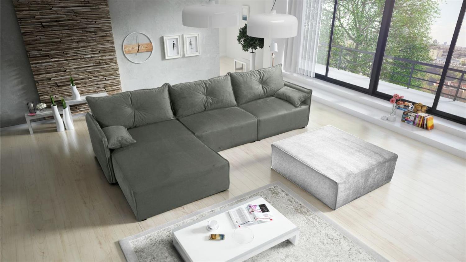 Ecksofa mit Schlaffunktion HUNTER in Stoff Royal Grau Ottomane Links Bild 1