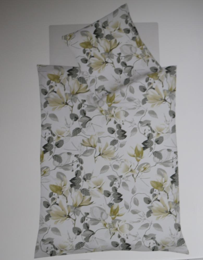 Fleuresse Mako-Satin Bettwäsche 135x200 Magnolie Blumen gelb grau 114155-13 Bild 1