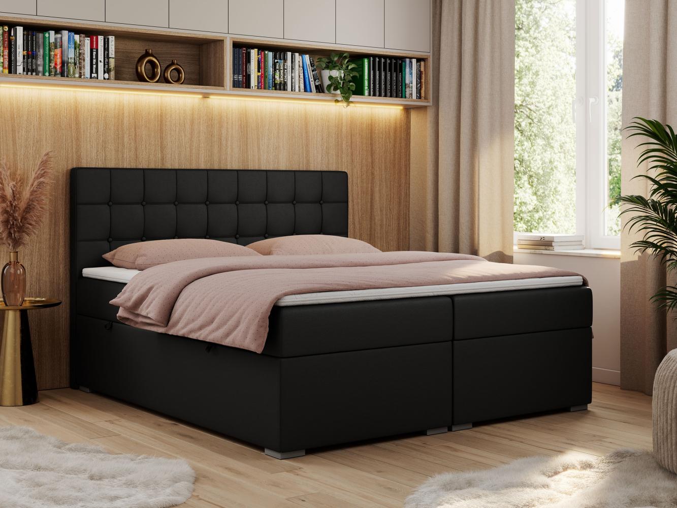Boxspringbett, Doppelbett, Polsterbett mit Kopfstütze - CARMEN - 160x200cm - Schwarz Kunstleder - H4 Bild 1