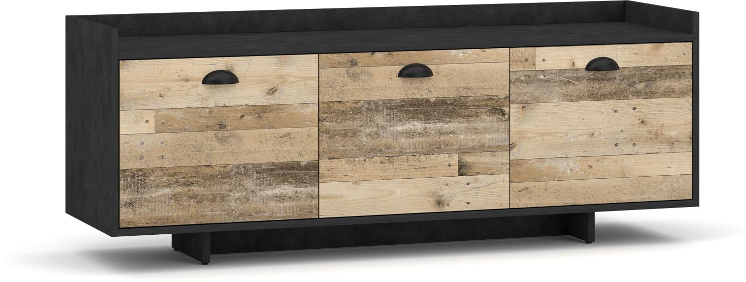 Domando Lowboard Cuneo Modern für Wohnzimmer Breite 140cm, schwarze Muschelgriffe, Anthrazit Matt und Oldwood Bild 1