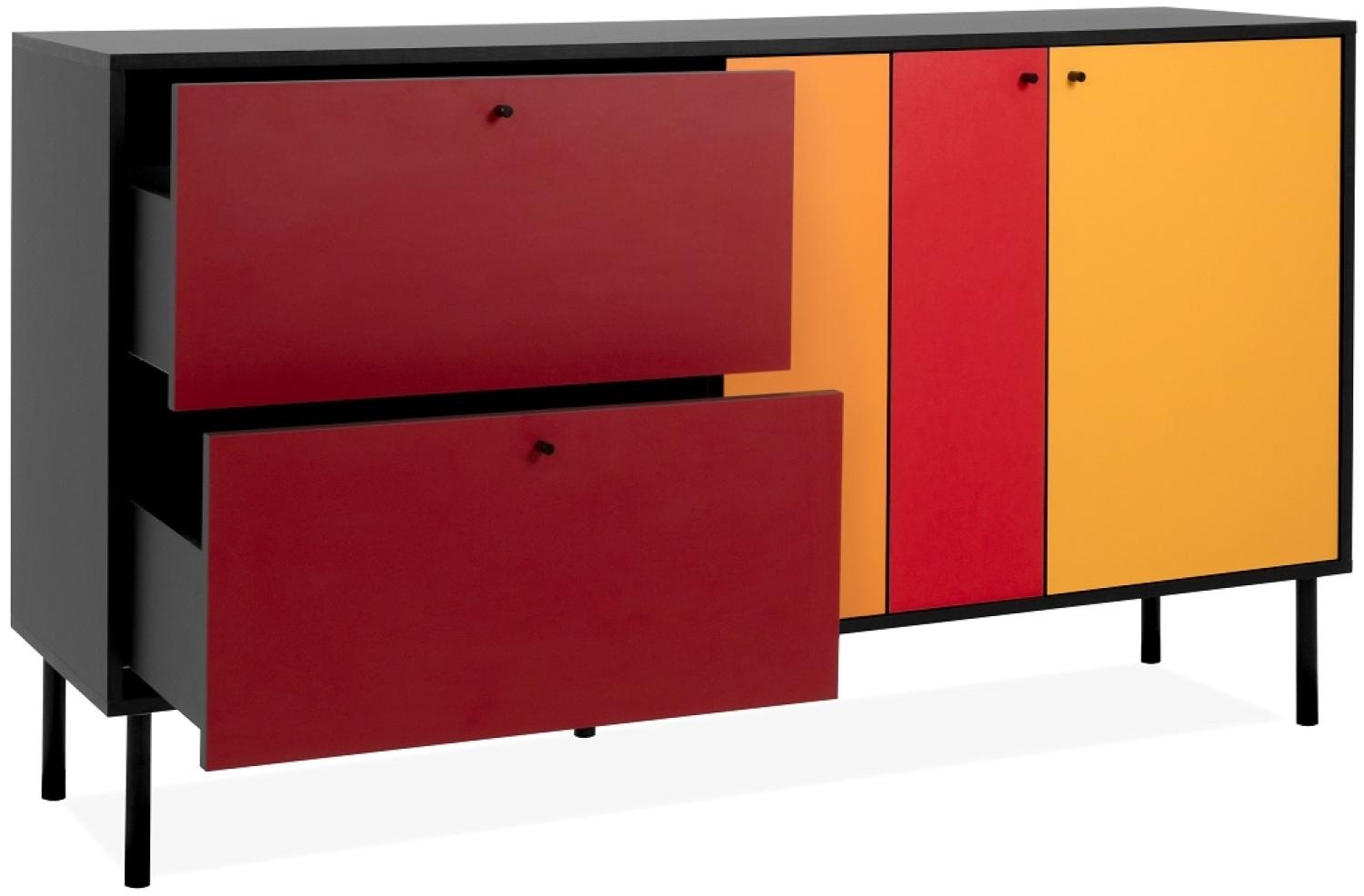 Finori 'Lucca' Sideboard, Holzwerkstoff schwarz / rot / orange / gelb, 81 x 40 x 146 cm Bild 1