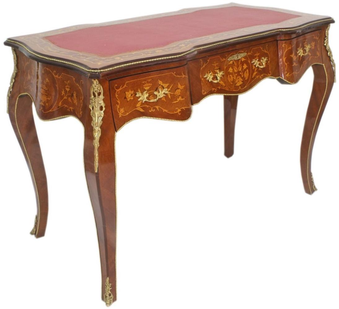 Casa Padrino Barock Sekretär Mahagoni Intarsien / Gold / Bordeaux 120 cm - Handgefertigter Antik Stil Scheibtisch - Barock Büro Möbel Bild 1