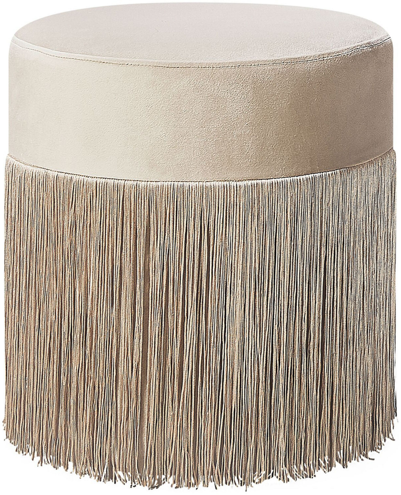 Pouf mit Fransen taupe Samtstoff ⌀ 36 cm VIRGINIA Bild 1