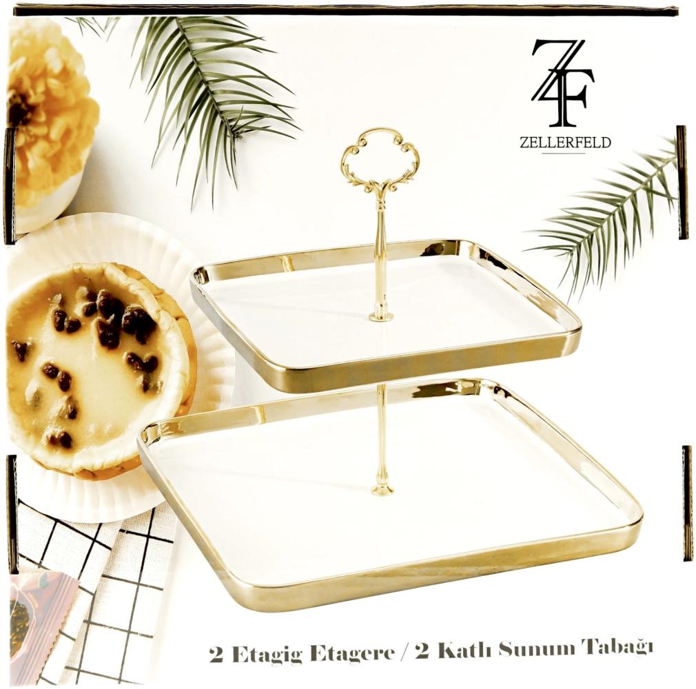 Zellerfeld Trendmax Etagere 2-stufig Design Porzellan für Dessert Muffin Cake Stand Servierstand Party Dekoration Obst Weiß Bild 1