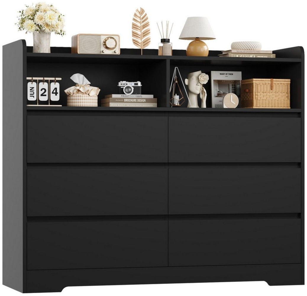 Homfa Kommode Sideboard Komodenschrank, mit 6 Schubladen und 2 offenen Fächern, Breite 120cm Höhe 100cm Bild 1