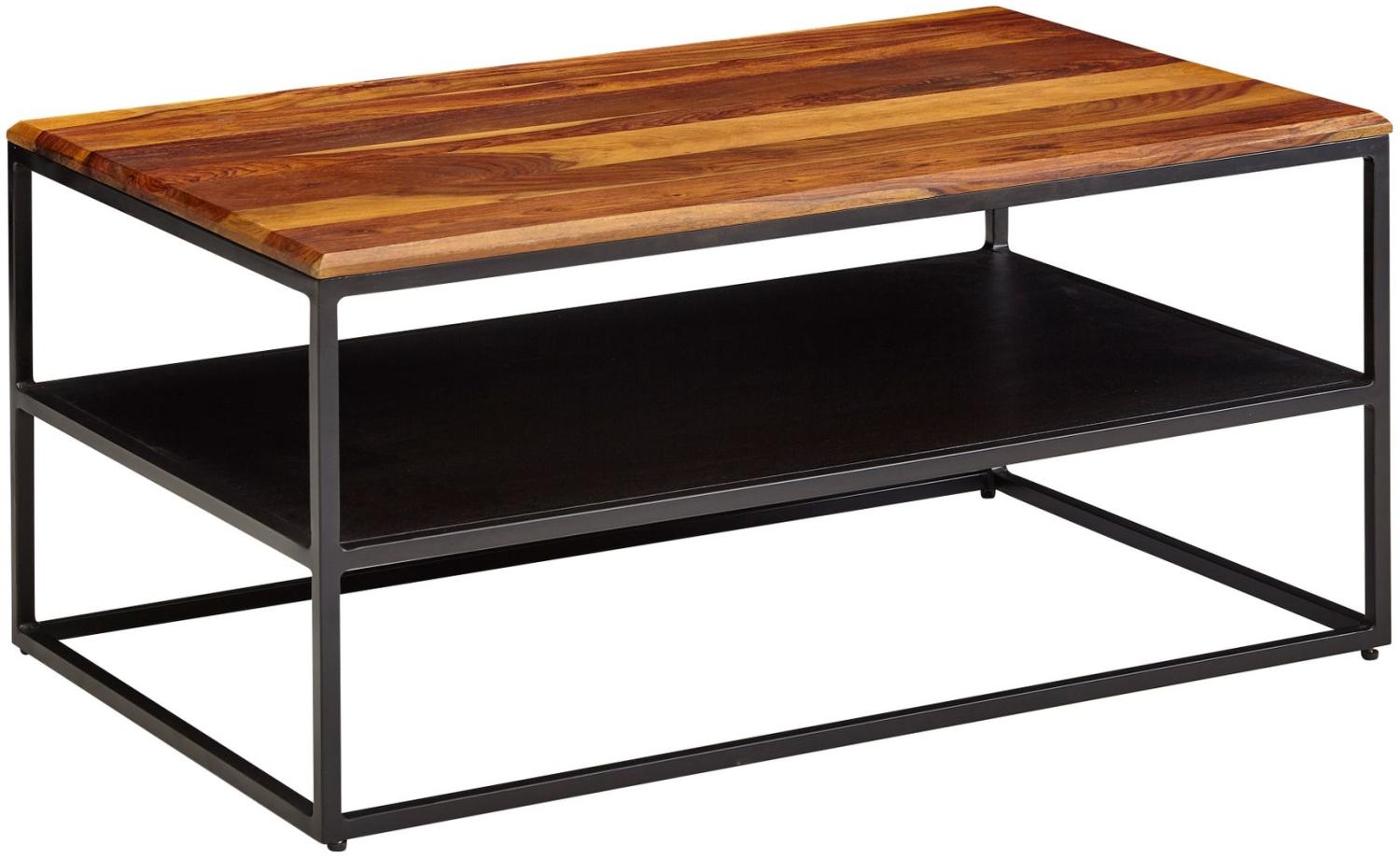 FineBuy Couchtisch Sheesham Massivholz / Metall Wohnzimmertisch | Industrial Sofatisch mit Stauraum | Loungetisch mit Ablagefach | Kaffeetisch Beistelltisch Eckig, 60 x 60 x 40 cm Bild 1