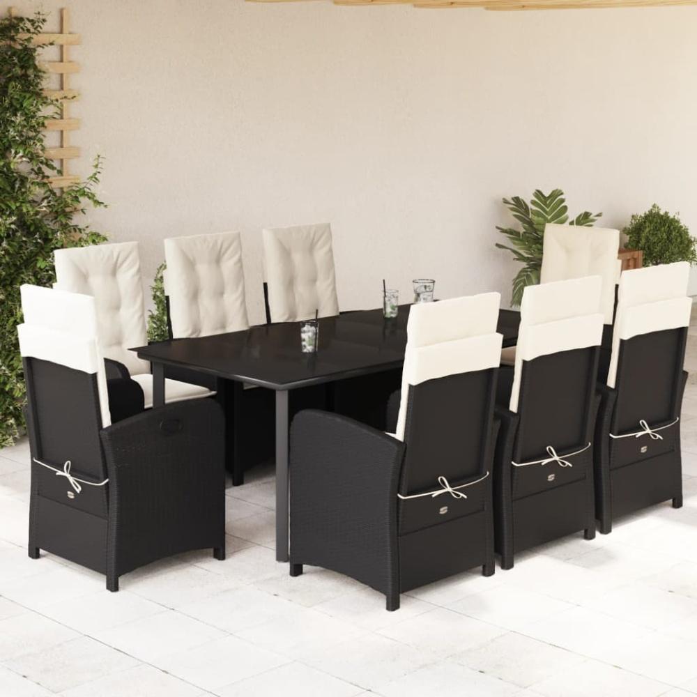 vidaXL 9-tlg. Garten-Essgruppe mit Kissen Schwarz Poly Rattan Bild 1