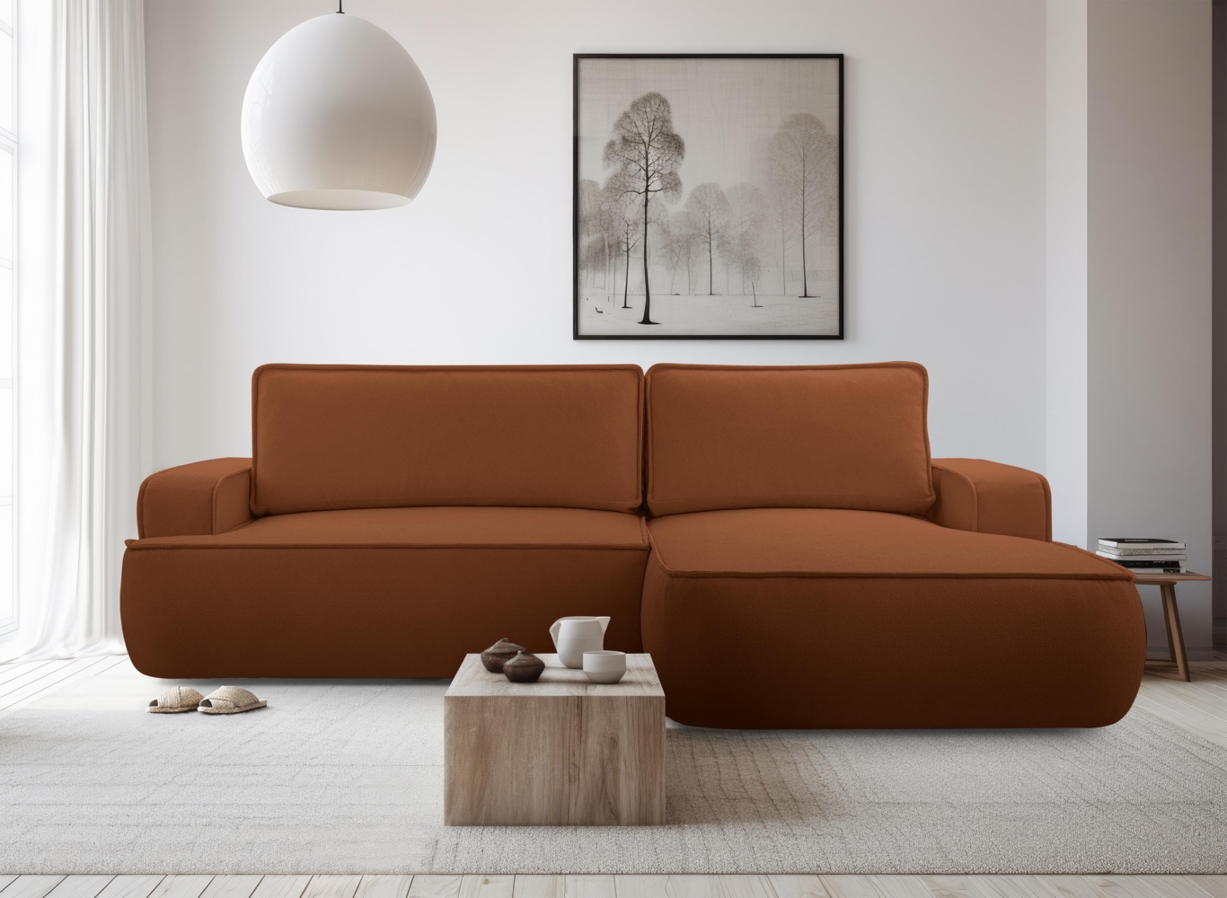 AX LIVING Ablia Sofa L Form mit Schlaffunktion Ziegelrot 267 cm R Bild 1