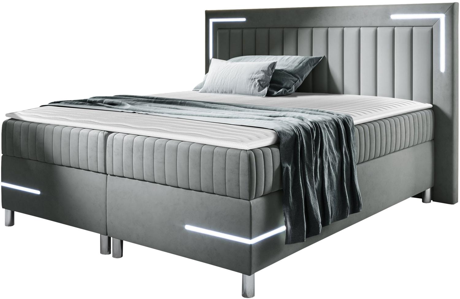 Boxspringbett Tasurto 3 LED, Grau, 140 x 200 cm Bild 1