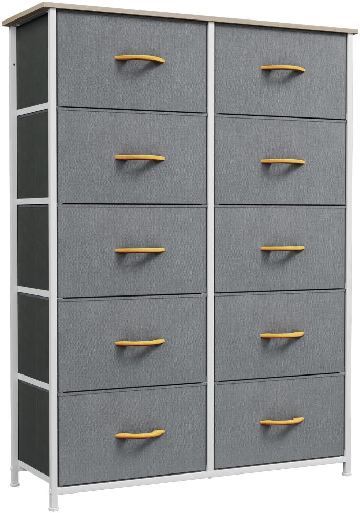 YITAHOME Kommode mit Schubladen, Schrank mit 10 Schubladen aus Stoff, Aufbewahrungskommode Industrial Stil für Schlafzimmer, Wohnzimmer, Kinderzimmer, Flur, Aufbewahrungsschrank (Grau) Bild 1