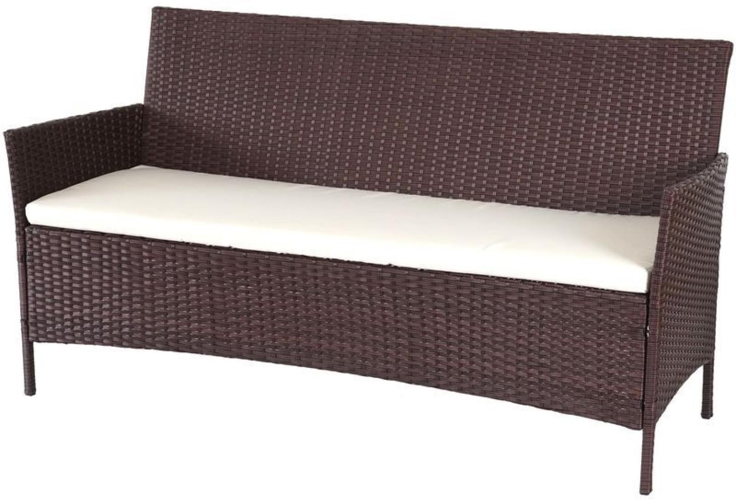 HHG 3-Sitzer Poly-Rattan Gartenbank Hamar, Sitzbank braun-meliert, Kissen creme Bild 1