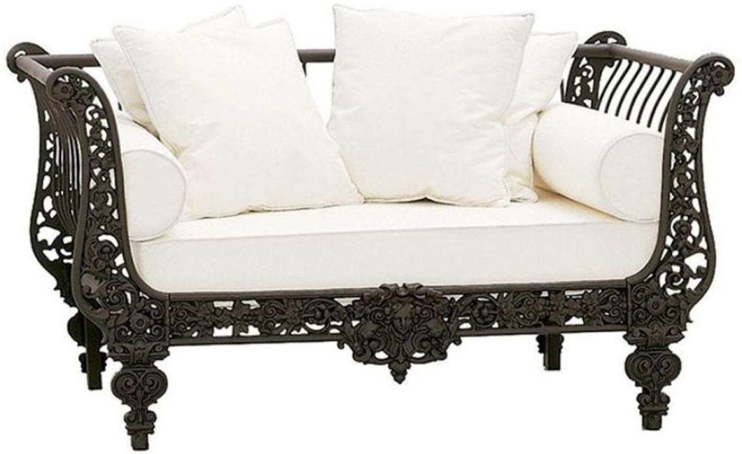 Casa Padrino Luxus Barock Sofa Dunkelbraun / Weiß 137 x 87 x H. 77 cm - Handgeschmiedetes Schmiedeeisen Sofa mit Kissen - Wohnzimmer Sofa - Garten Sofa - Terrassen Sofa - Barock Möbel Bild 1