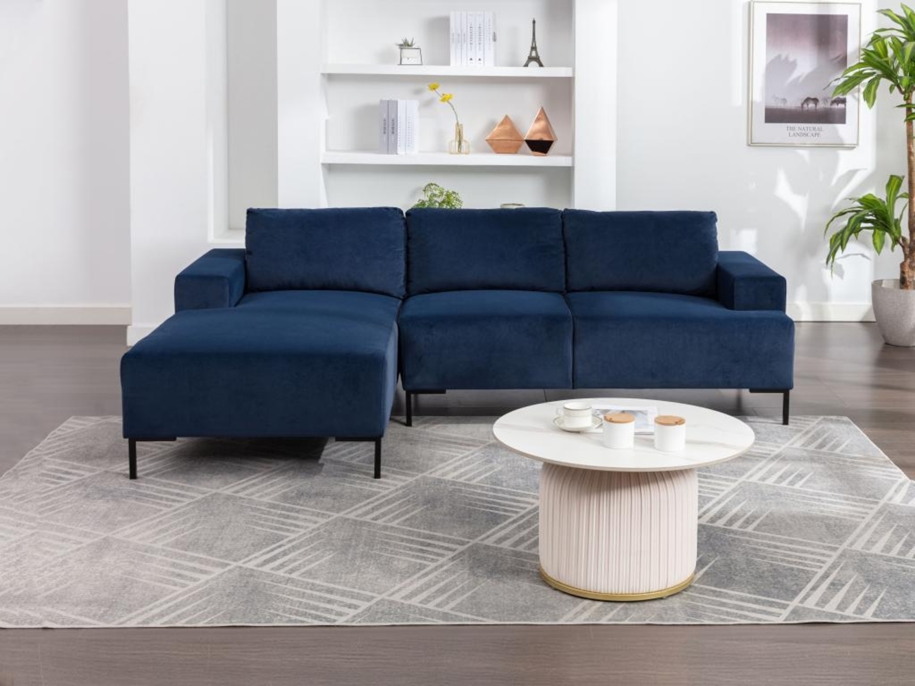 Vente-unique - Ecksofa - Ecke links - Samt - Blau - MADALENI Bild 1