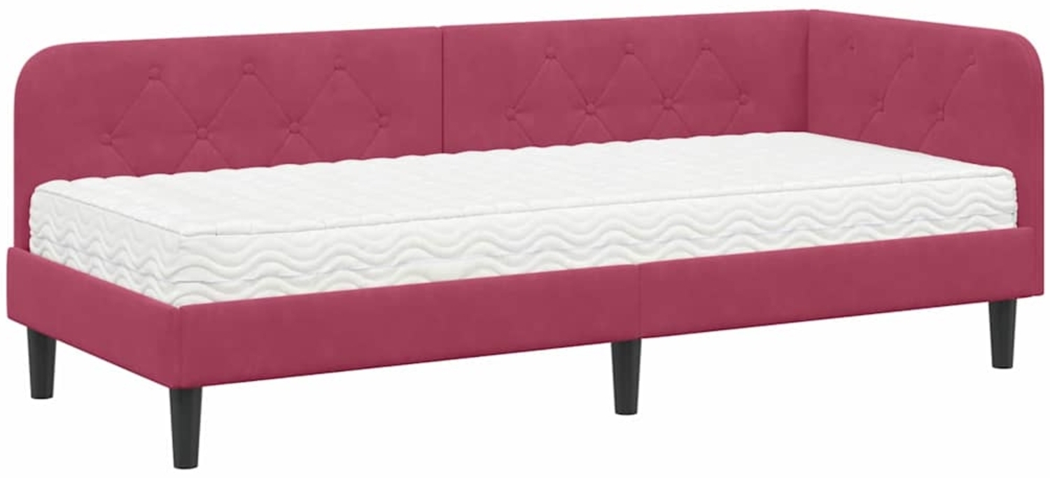 vidaXL Eckbettgestell mit Matratze Weinrot 80x200 cm Samt 3394138 Bild 1