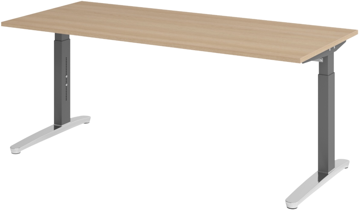 bümö manuell höhenverstellbarer Schreibtisch 180x80 in Eiche, Gestell in graphit/alu - PC Tisch höhenverstellbar & groß, höhenverstellbarer Tisch Büro, großer Computertisch verstellbar, X19-E-GC Bild 1