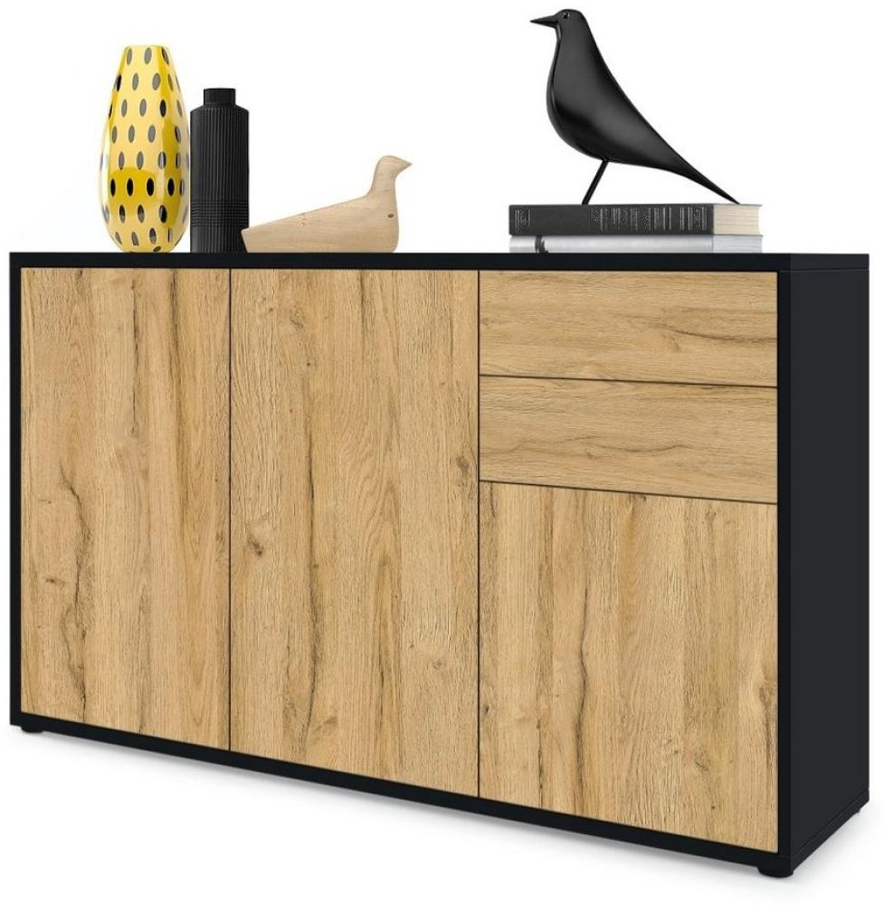 Vladon Sideboard Ben V3, Kommode mit 3 Türen und 2 Schubladen, Schwarz matt/Eiche Natur (117 x 74 x 36 cm) Bild 1