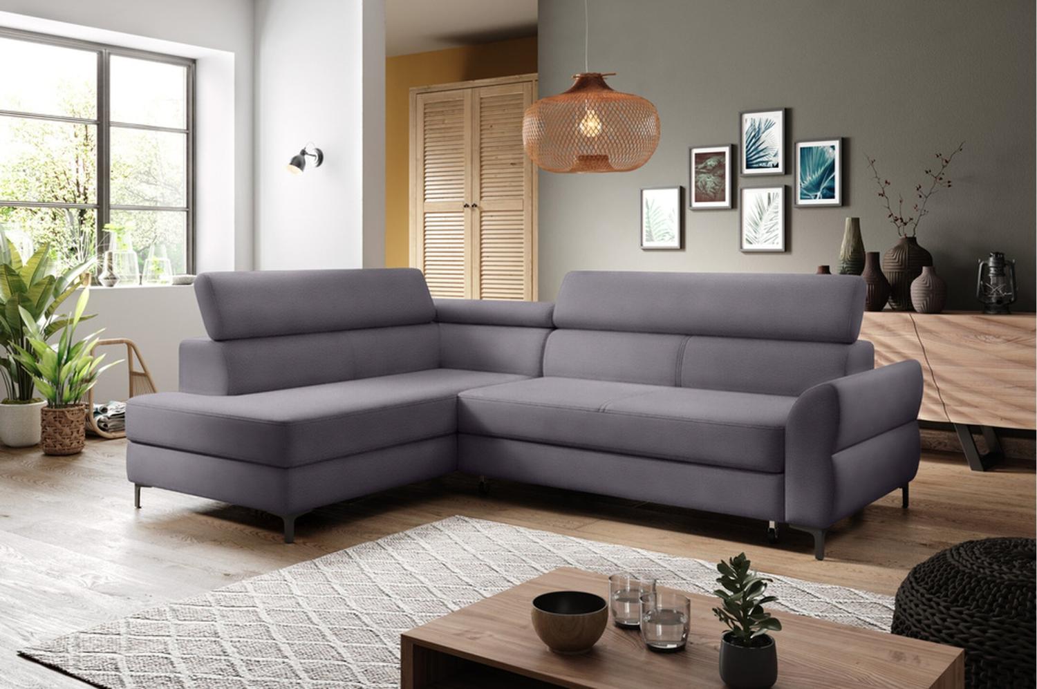 Stylefy Remondini Ecksofa Strukturstoff Grau Links Bild 1