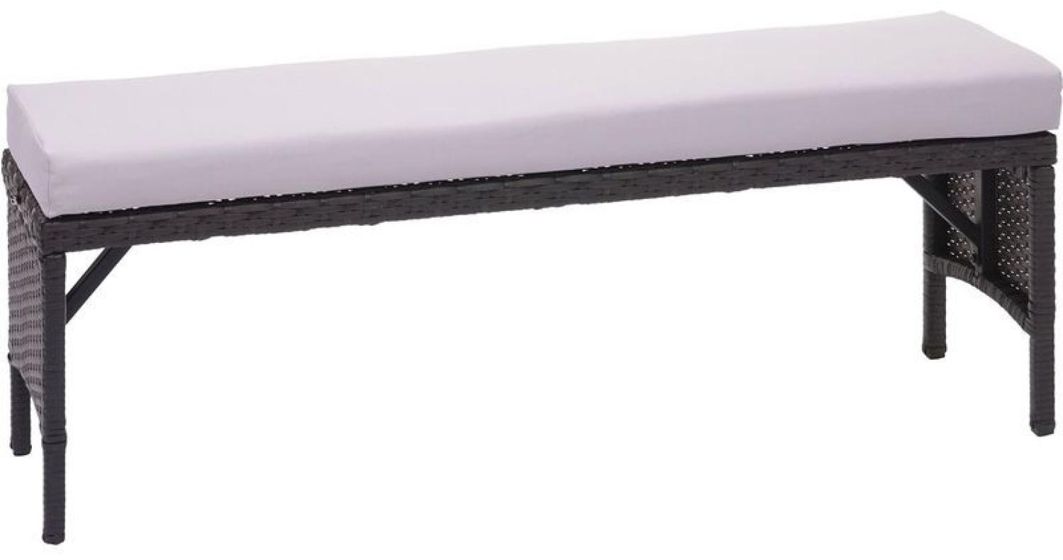 HHG Poly-Rattan Sitzbank 872, Gartenbank Rattanbank, Gastronomie 112cm schwarz, Kissen hellgrau - HHG Bild 1