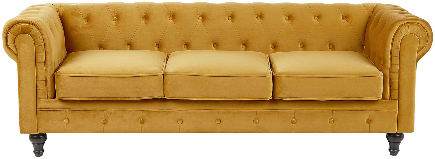 3-Sitzer Sofa Samtstoff senfgelb CHESTERFIELD Bild 1