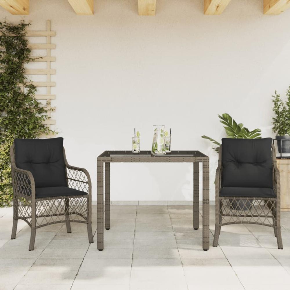 vidaXL 3-tlg. Bistro-Set mit Kissen Grau Poly Rattan 3212030 Bild 1