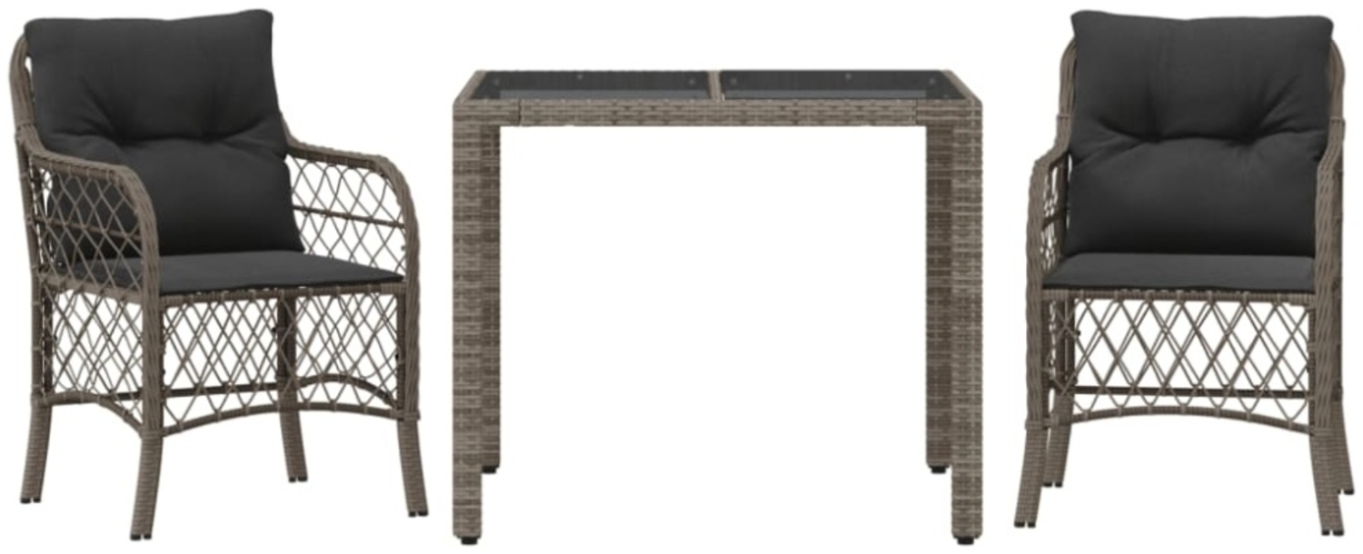 vidaXL 3-tlg. Bistro-Set mit Kissen Grau Poly Rattan 3212030 Bild 1