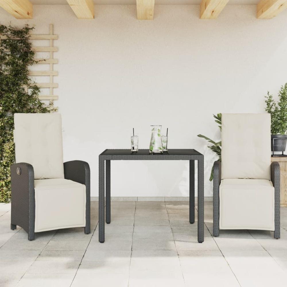 vidaXL 3-tlg. Bistro-Set mit Kissen Schwarz Poly Rattan Bild 1