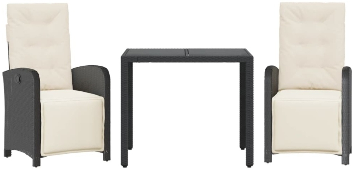 vidaXL 3-tlg. Bistro-Set mit Kissen Schwarz Poly Rattan Bild 1