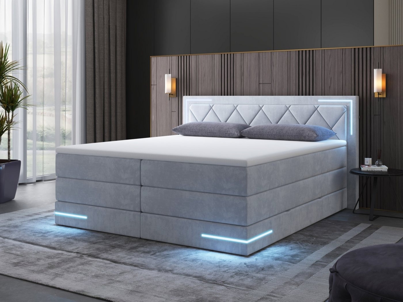 wonello Boxspringbett Arizona, mit LED Beleuchtung und Topper, wahlweise mit Bettkasten Bild 1