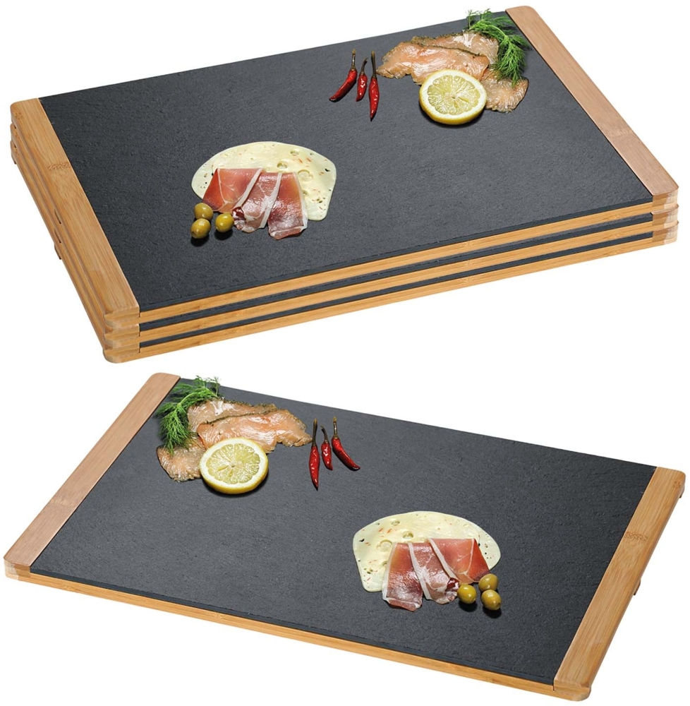 4 Buffetplatten, Schiefer mit Bambusrahmen - 45 x 30cm Bild 1