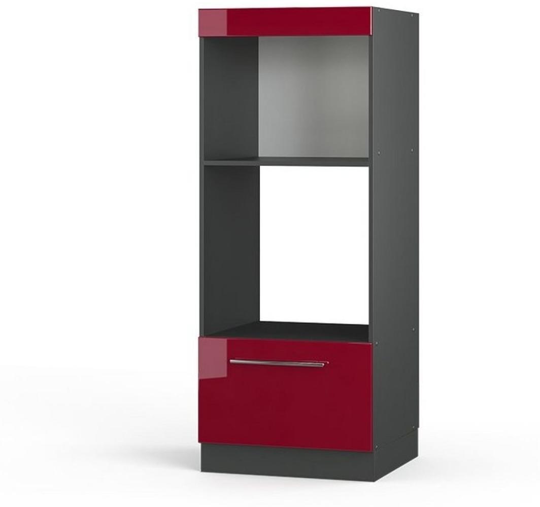 Vicco Küchenschrank Küchenmöbel Fame-Line modern Küche Einbauküche Küchenzeile Blende Unterschrank Hochschrank Hängeschrank (Anthrazit-Bordeaux-Rot Hochglanz, Mikrowellenumbauschrank 60 cm offen) Bild 1