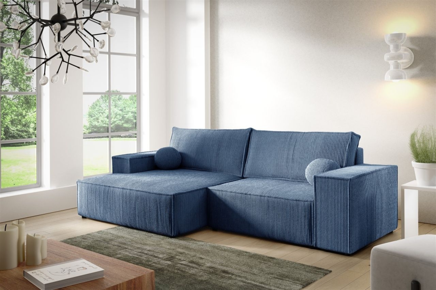 Ecksofa Schlafsofa CORUNIA XS Stoff Poso Blau Ottomane Links Bild 1