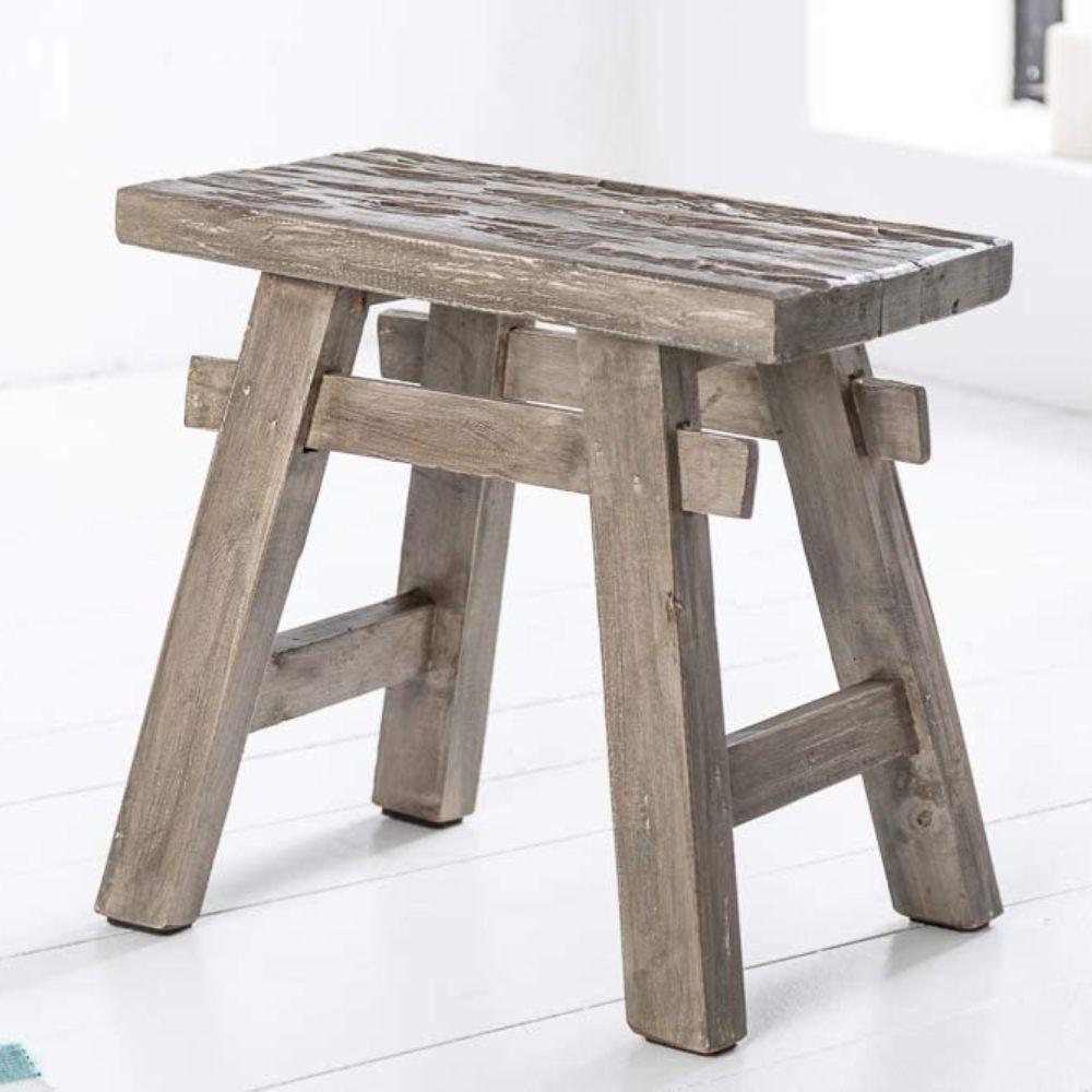 Massiver Holzhocker INDO Holzbank grau Mahagoni Hocker Sitzhocker Bild 1