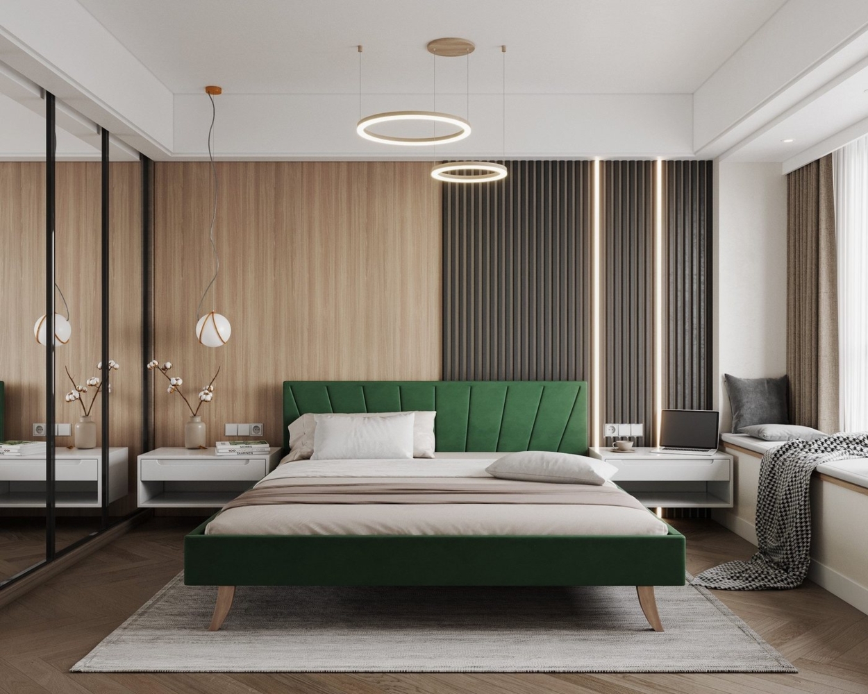 FDM Polsterbett Bettgestell Bettrahmen 120x200, 140x200, 160x200, 180x200 (MADE IN EU - mit hochwertigem Velours Bezug, Bettrahmen, Bett, Optional mit Matratze bestellbar, mit großen gepolsterten Kopfteil aus hochwertigem Veloursstoff), Holzrahmen mit ... Bild 1