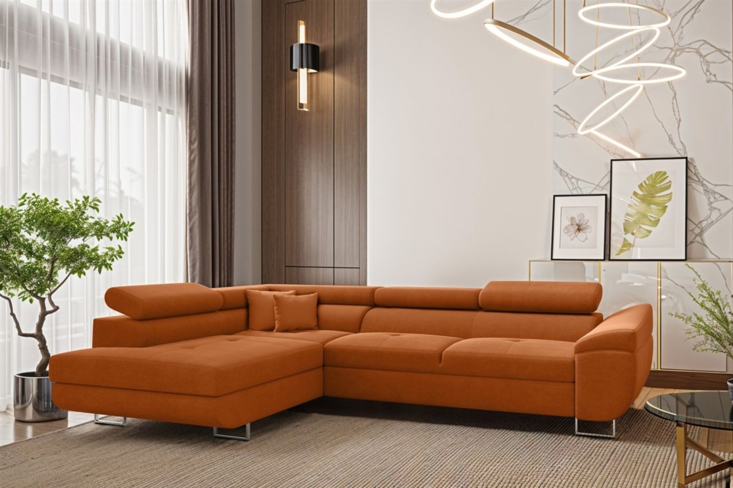 Ecksofa Schlafsofa Sofa CARMELO in Stoff Nova Orange Ottomane Links Bild 1