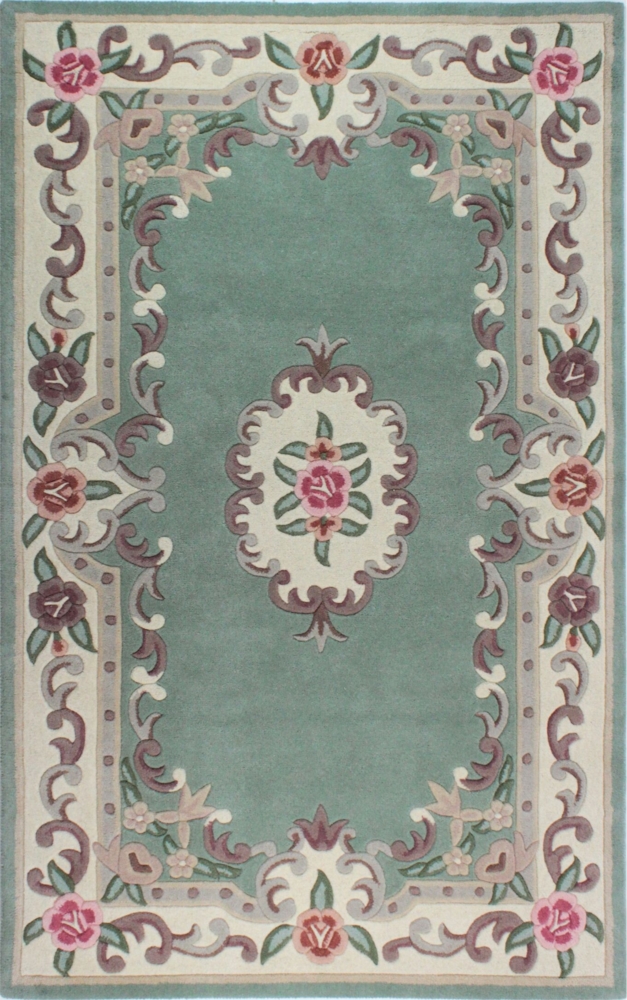 Kadima Design Traditioneller Wollteppich "Beauly" mit Handgeschnitzten Details. Farbe: Grün-Beige, 150x240 cm Bild 1